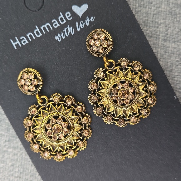 Handmade Art Deco Inspired Earrings In Vintage Gold, NWT - Picture 2 of 13